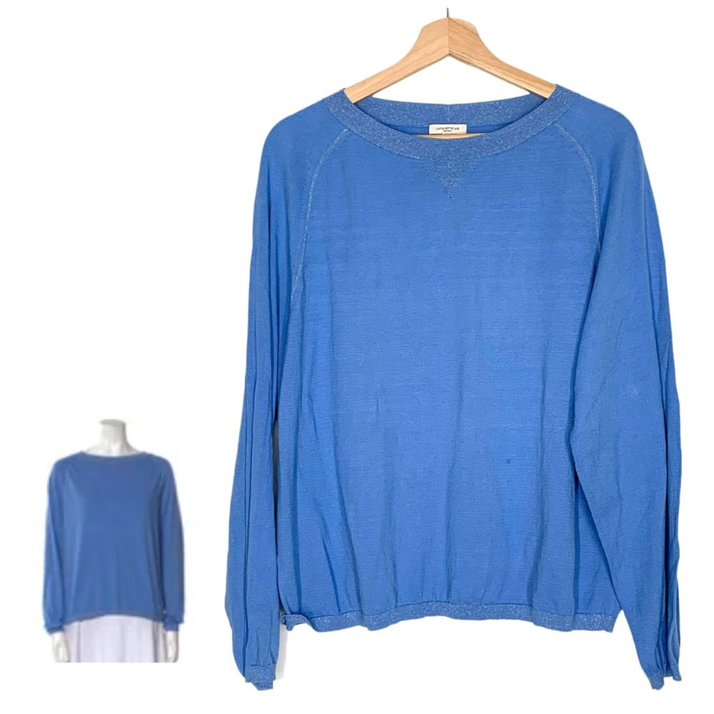 Lafayette 148 Harbor Blue Bateau Neck Sweater Shimmering Threading Accent XL